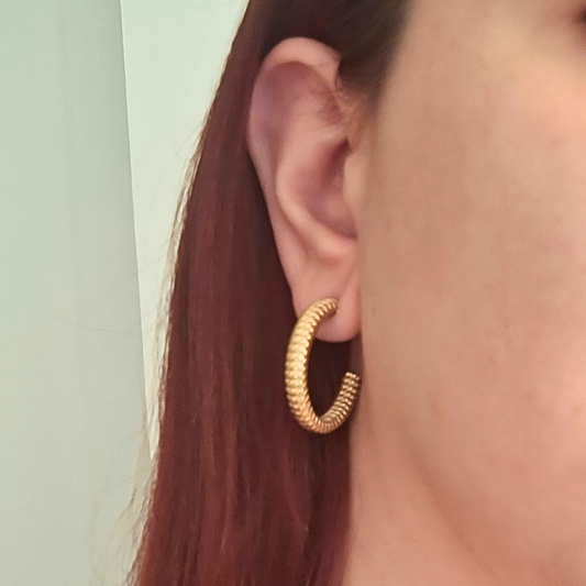 Textured Ribbed Gold Hoop Stud