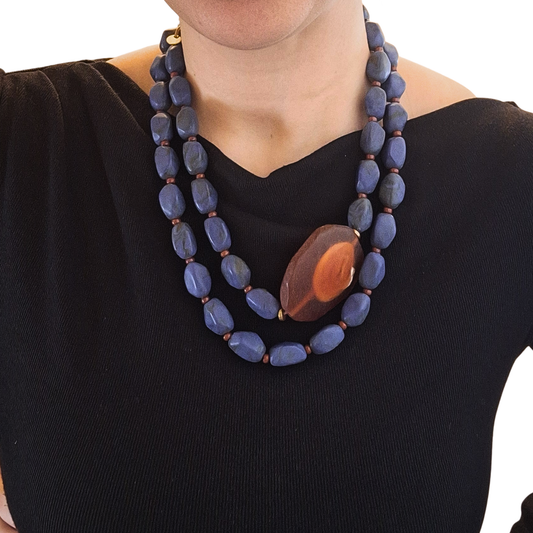 Blue Double-Strand Statement Necklace