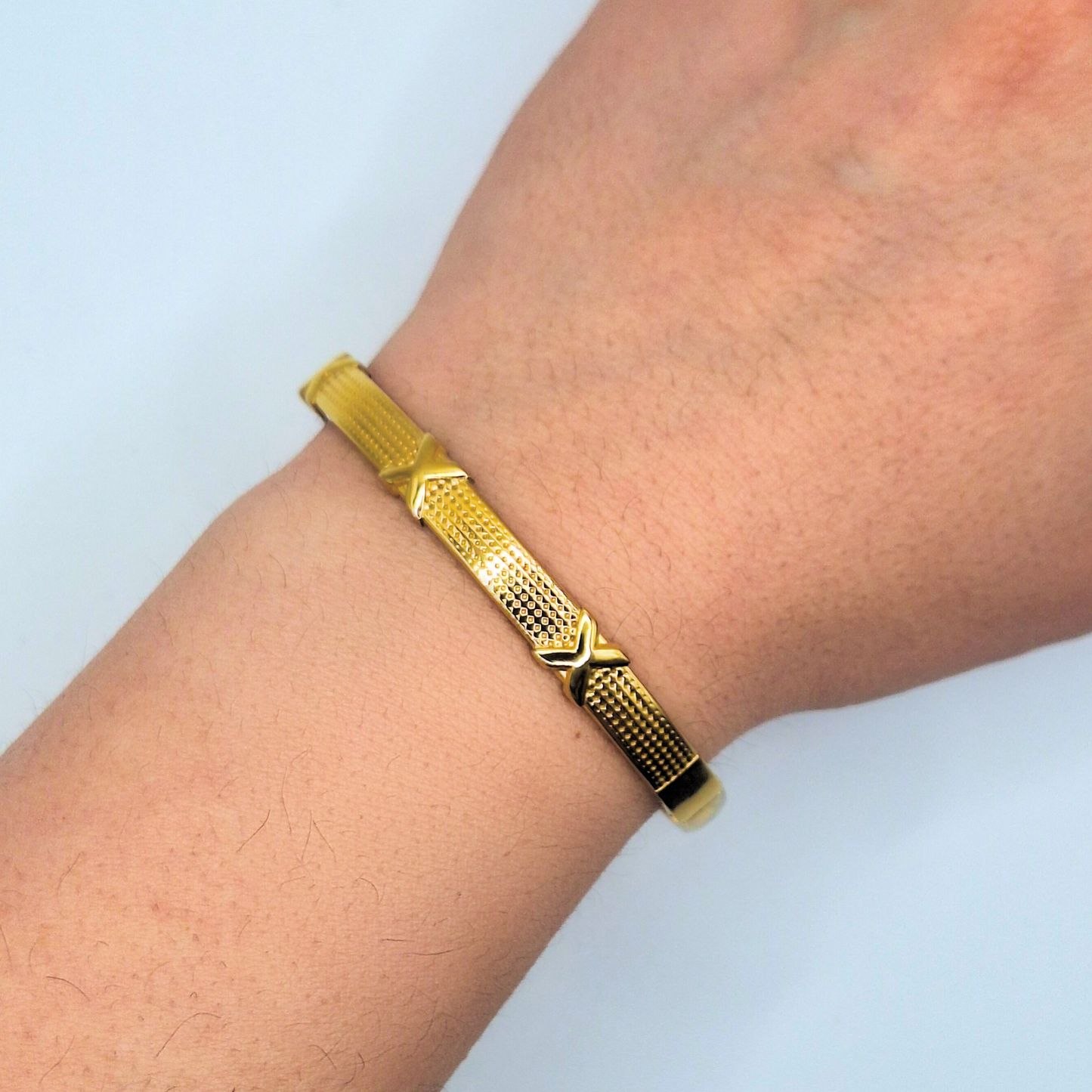 Gold Plated Textured X Bangle Bracelet