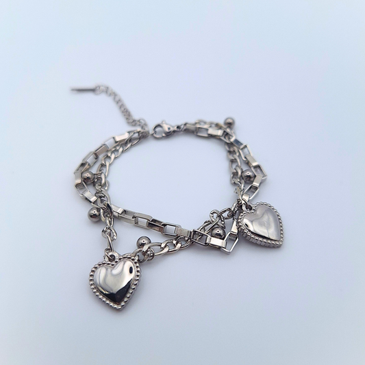 Double Heart Charm Bracelet – Gold & Silver