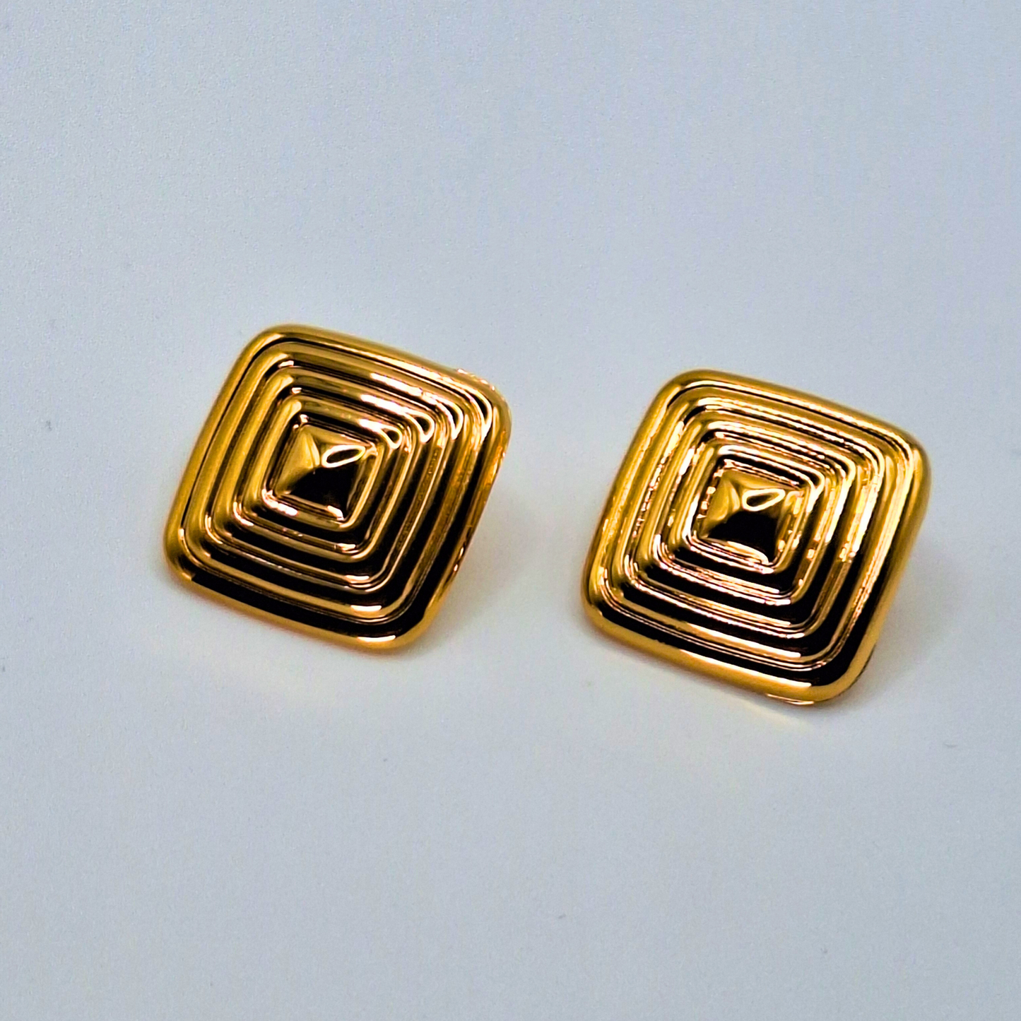Gold-Plated Geometric Square Stud Earrings