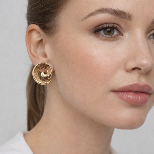 Gold Spiral Sunburst Stud Earrings