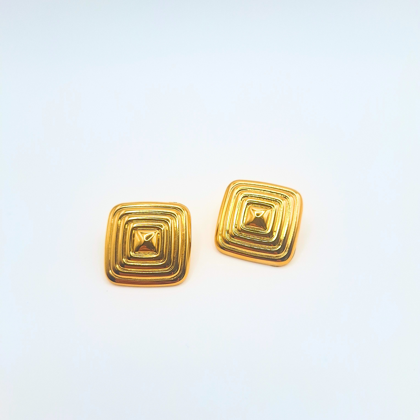 Gold-Plated Geometric Square Stud Earrings