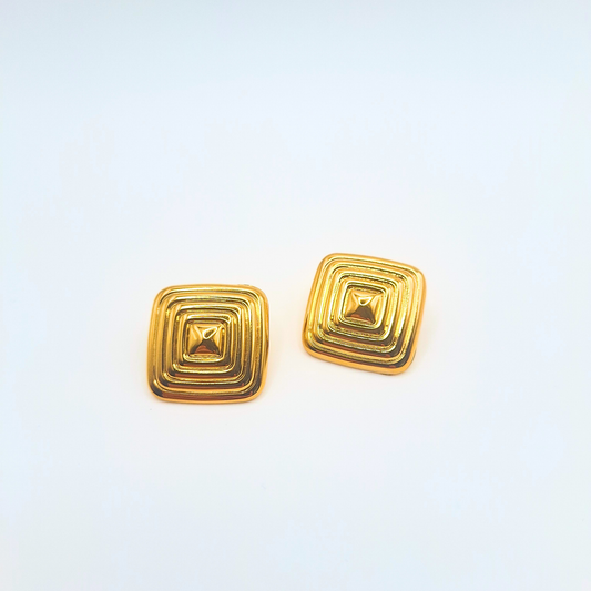 Gold-Plated Geometric Square Stud Earrings