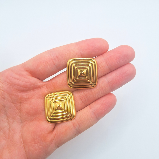 Gold-Plated Geometric Square Stud Earrings