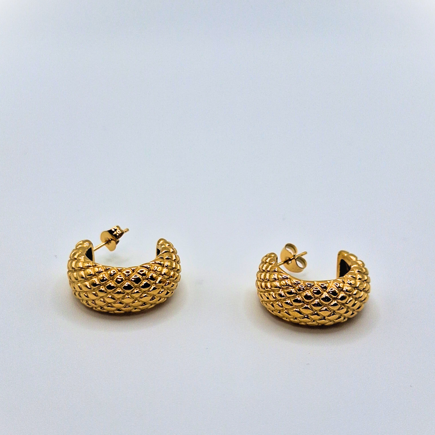 Golden Lattice Stud Hoop Earrings