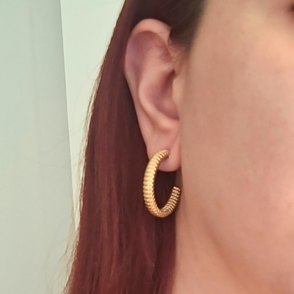 Textured Ribbed Gold Hoop Stud