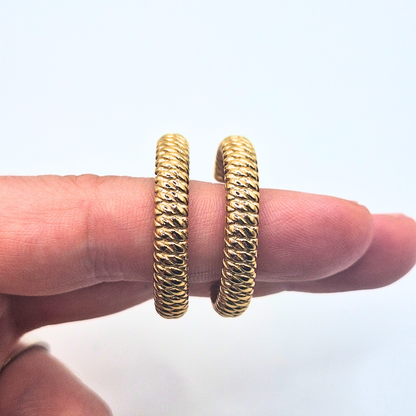 Textured Ribbed Gold Hoop Stud