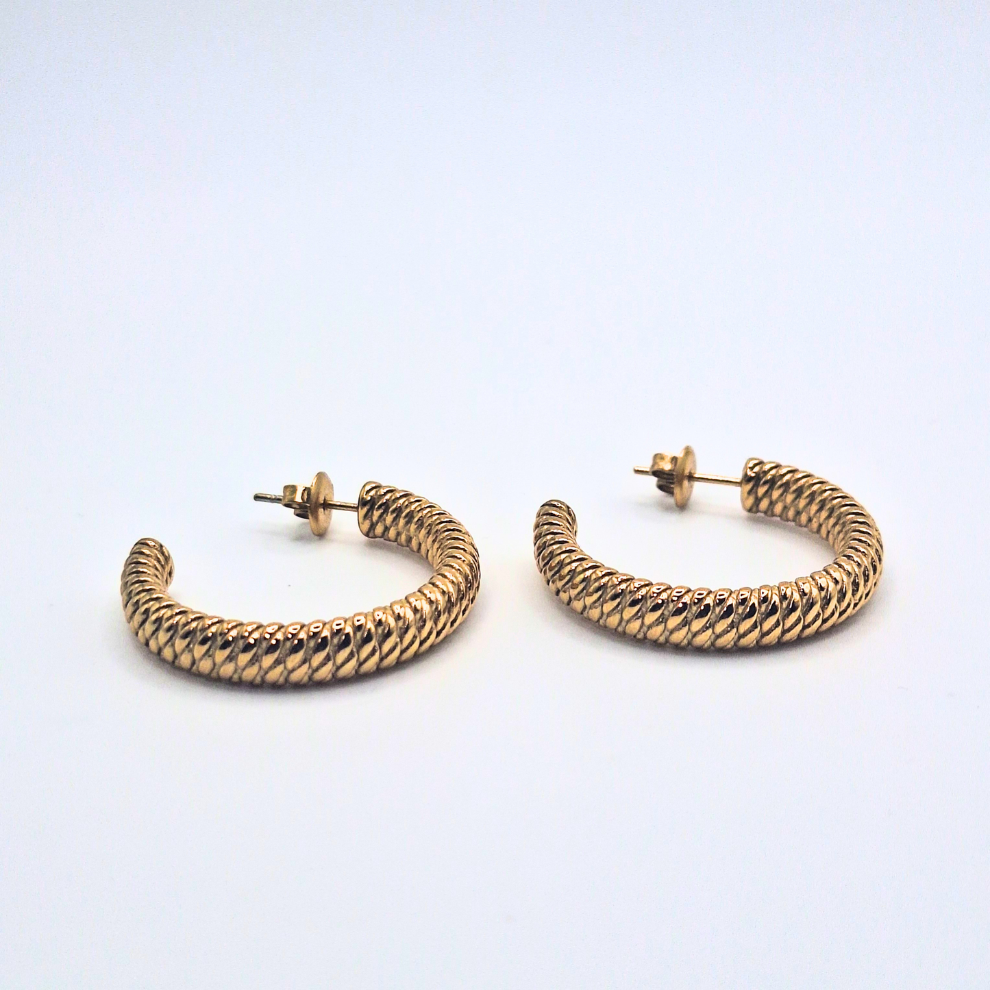 Textured Ribbed Gold Hoop Stud