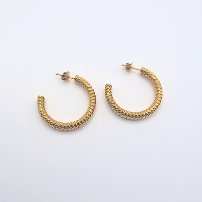 Textured Ribbed Gold Hoop Stud