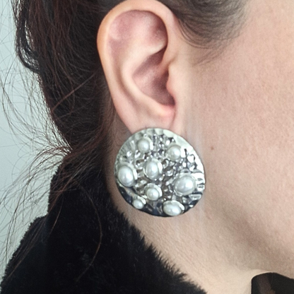 Silver Pearl Disc Earrings