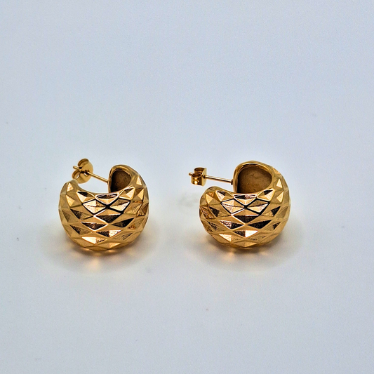 Gold-Plated Quilted Effect Stud Earrings