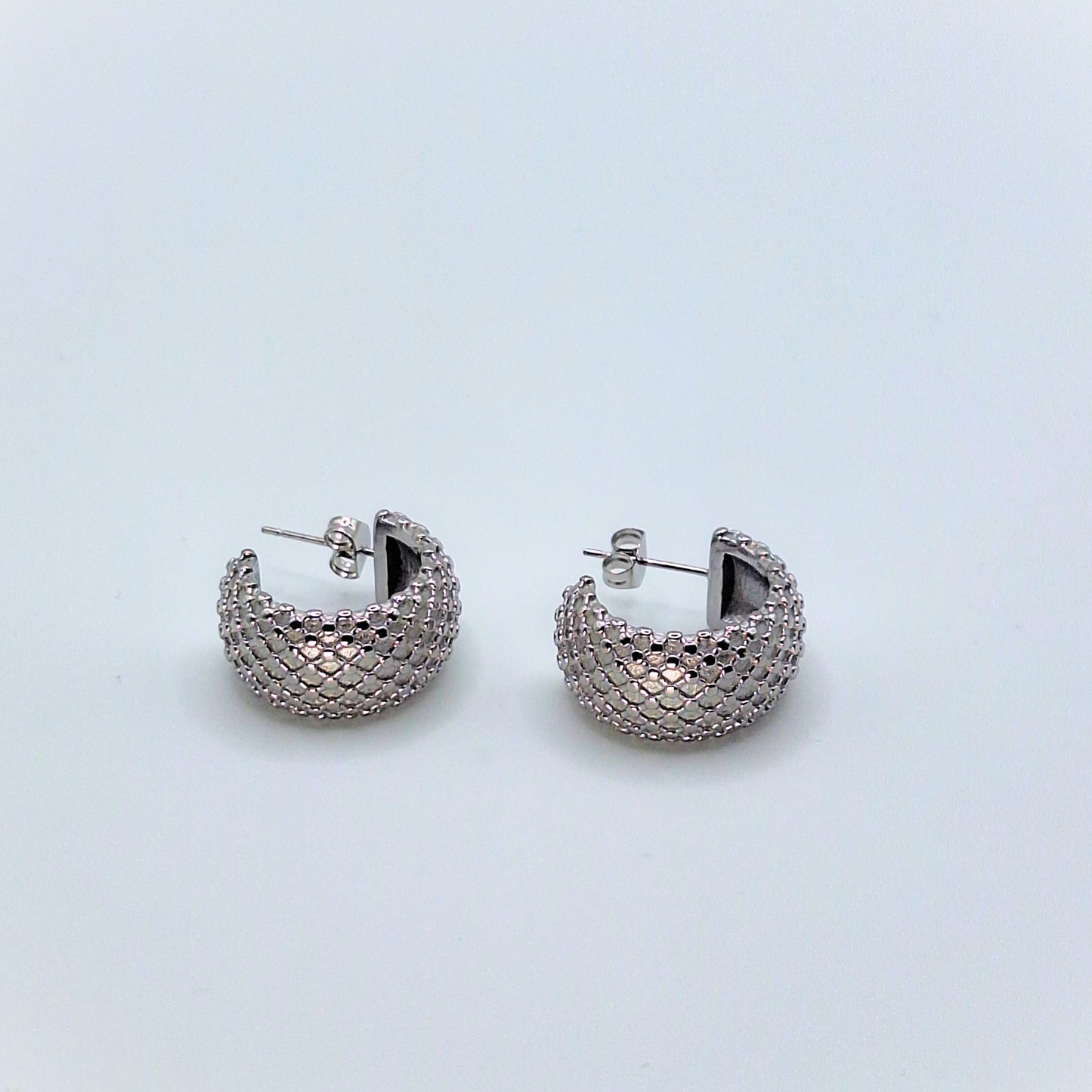 Silver Textured Half-Hoop Stud Earrings