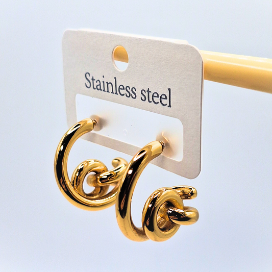 Golden Knot Hoop Stud Earrings