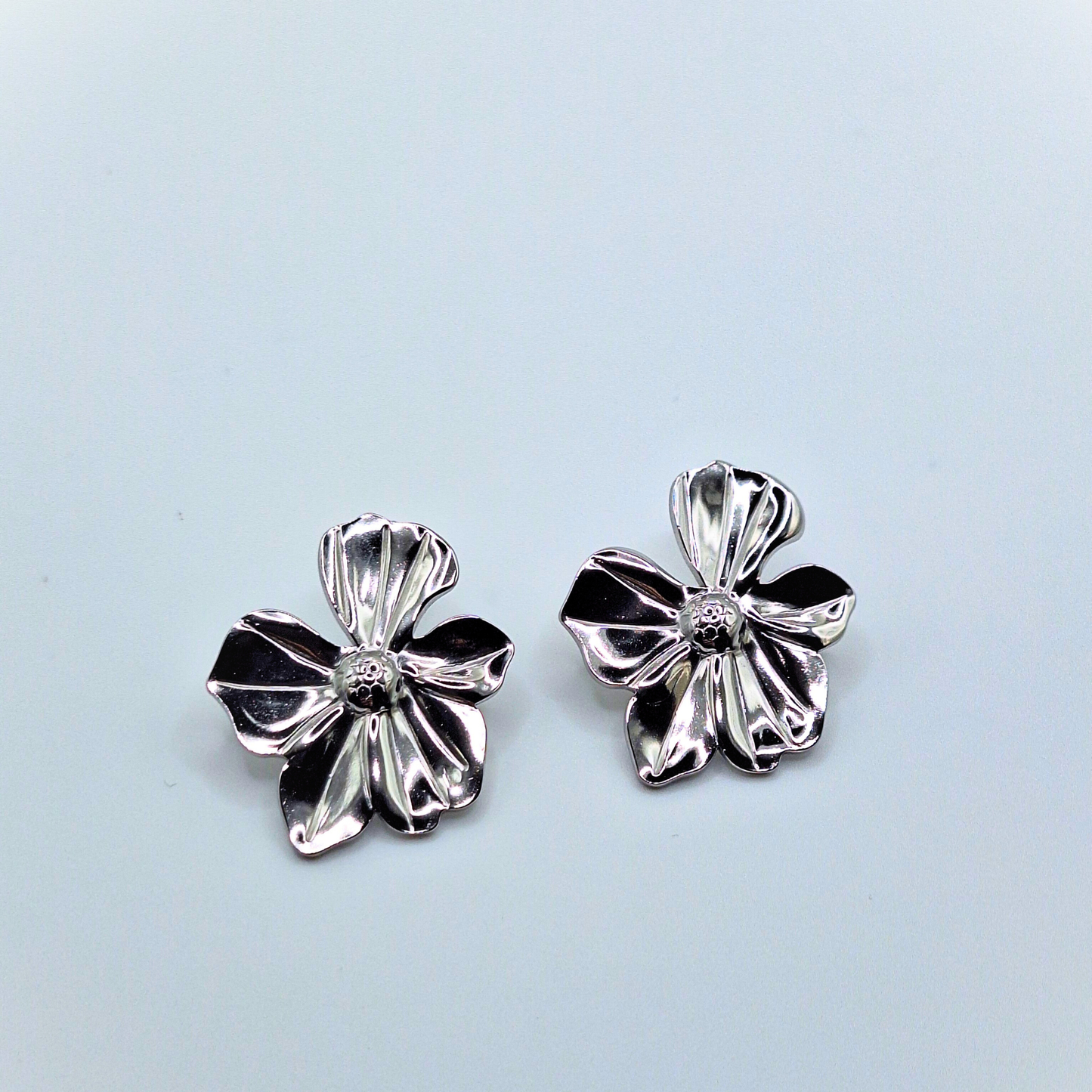 Mirror Petal Silver Stud Earrings