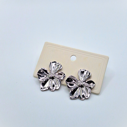 Mirror Petal Silver Stud Earrings