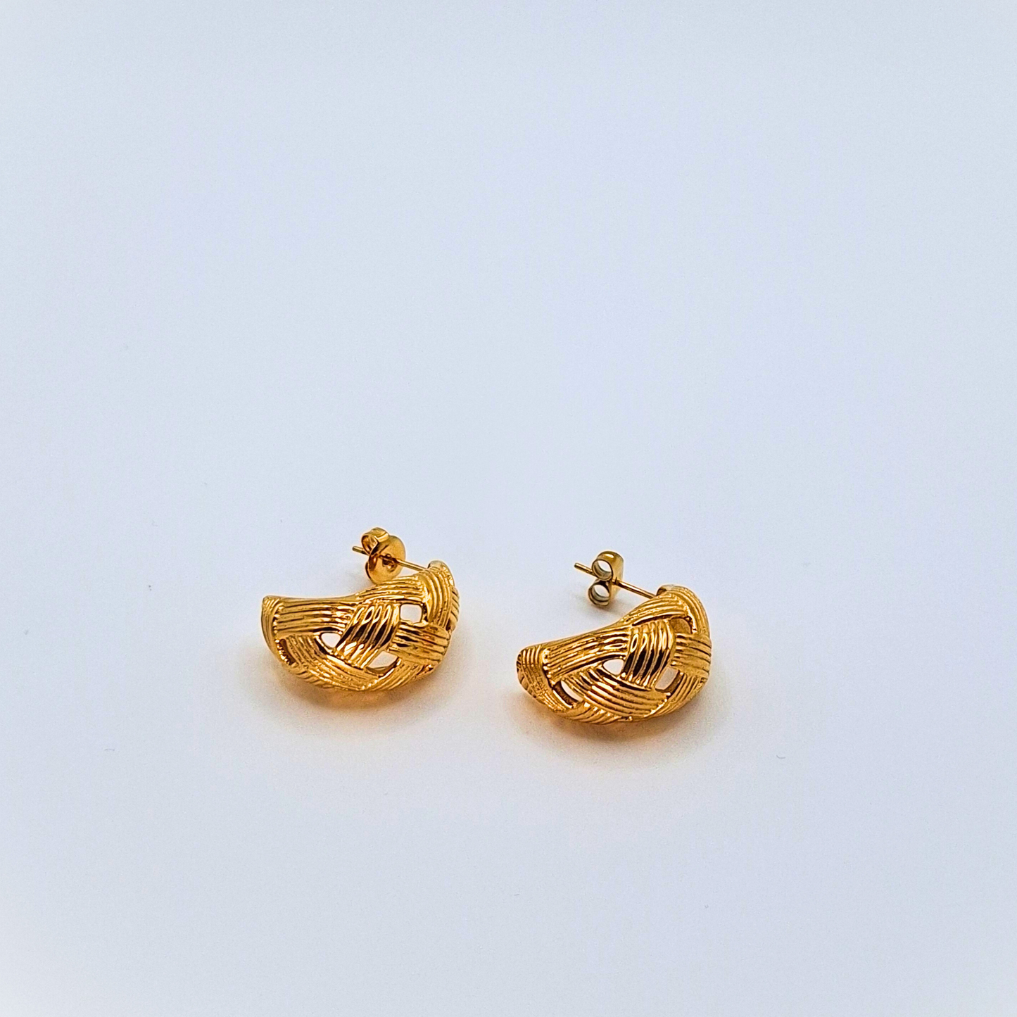 Golden Woven Half-Hoop Stud Earrings