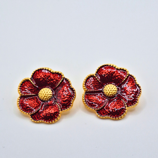 Crimson Poppy Enamel Statement Studs