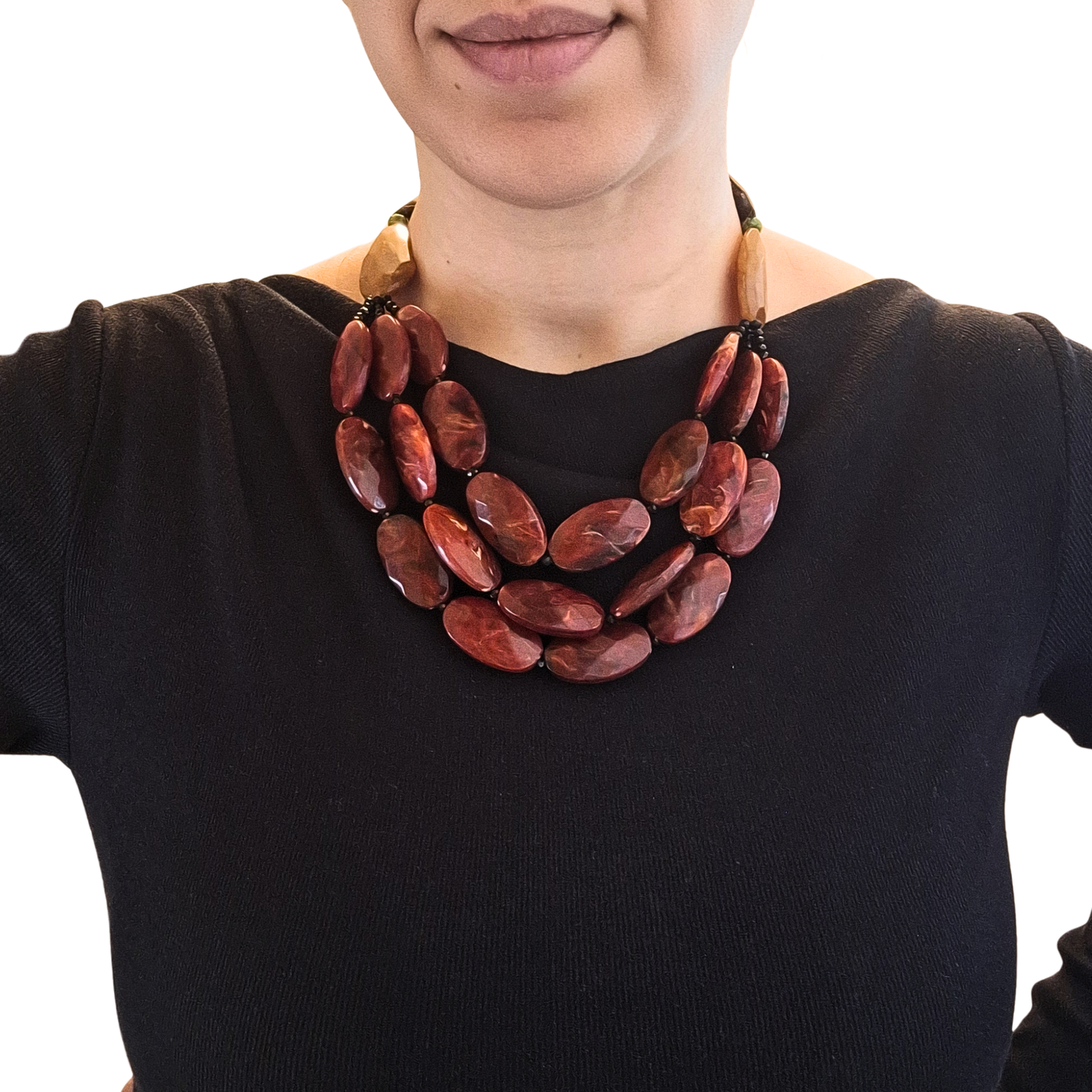 Dark Red & Orange Multi-Strand Statement Necklace