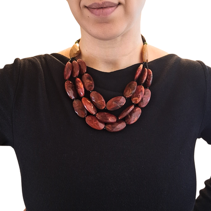 Dark Red & Orange Multi-Strand Statement Necklace