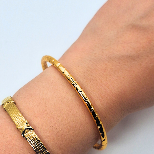 Fine-Cut Slim Gold Cuff Bracelet