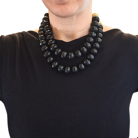 Classic Black Bead Double-Strand Necklace