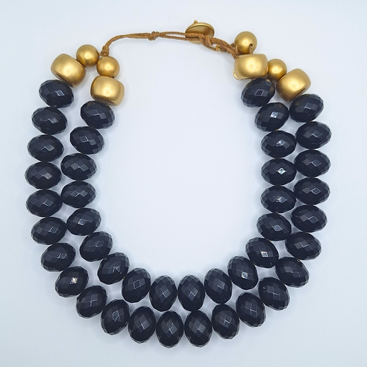 Classic Black Bead Double-Strand Necklace