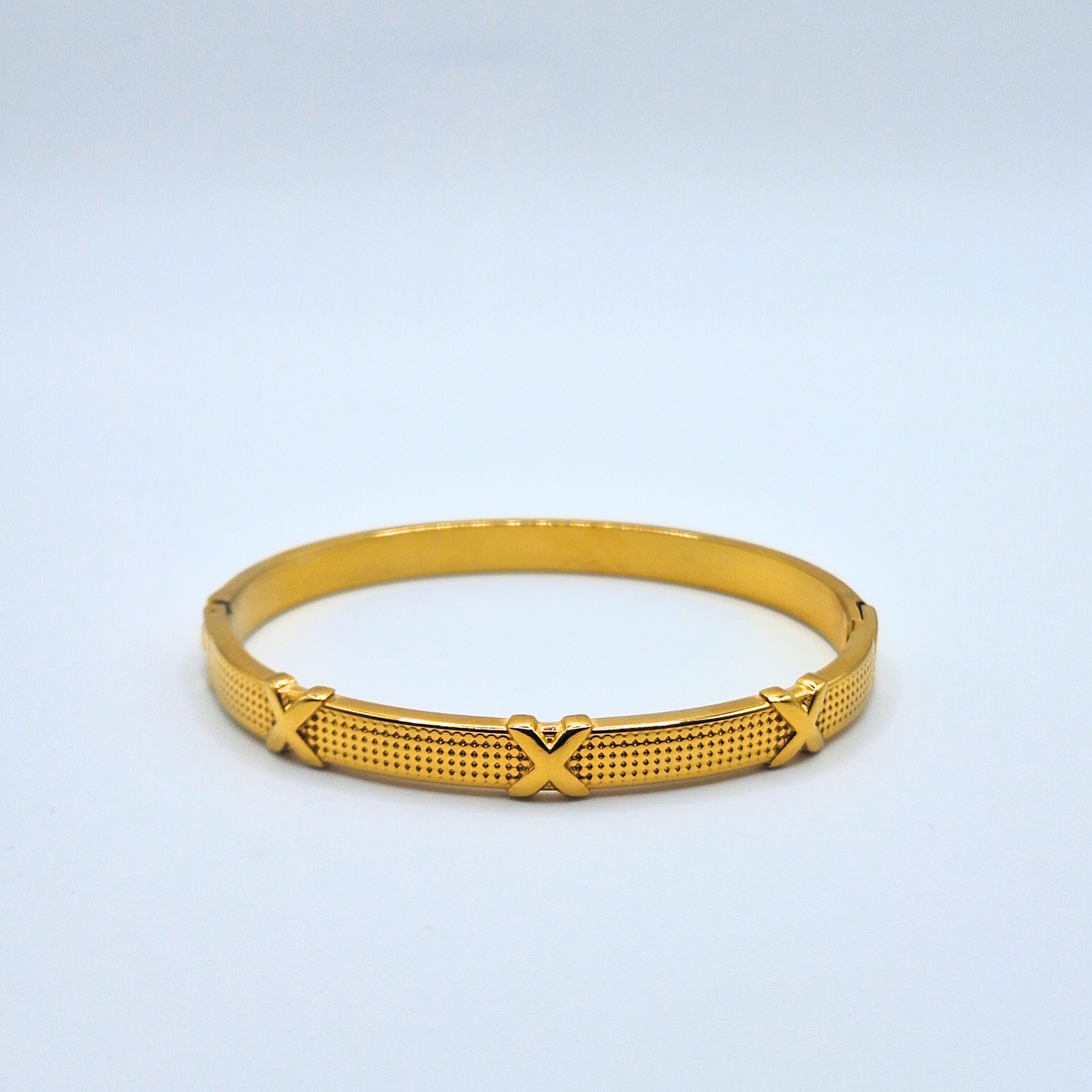 Gold Plated Textured X Bangle Bracelet