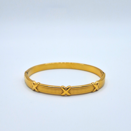 Gold Plated Textured X Bangle Bracelet