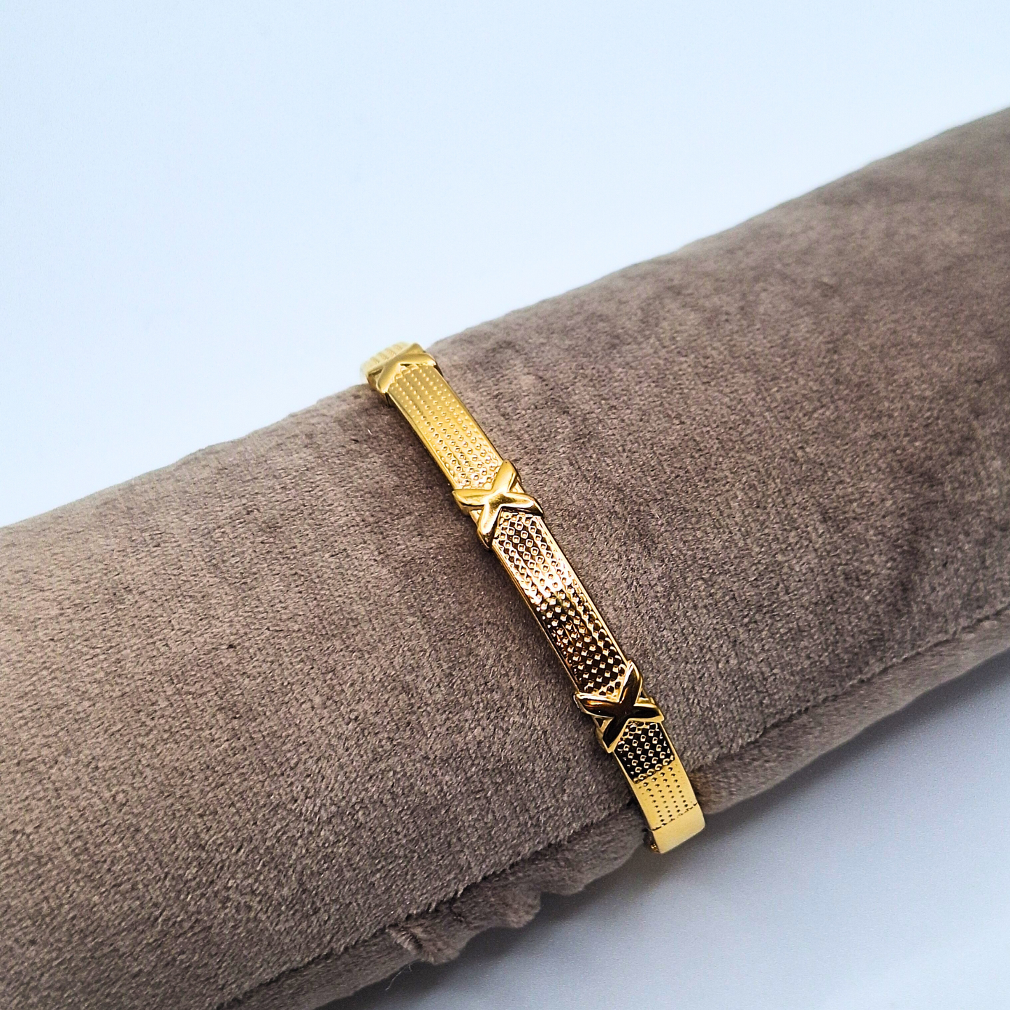 Gold Plated Textured X Bangle Bracelet