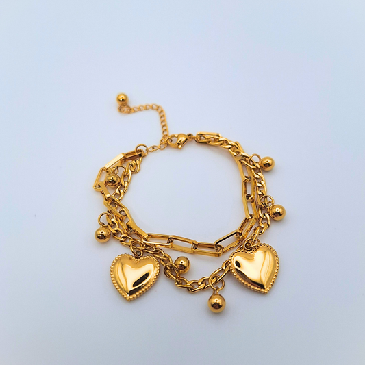 Double Heart Charm Bracelet – Gold & Silver