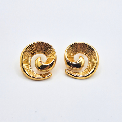 Gold Spiral Sunburst Stud Earrings